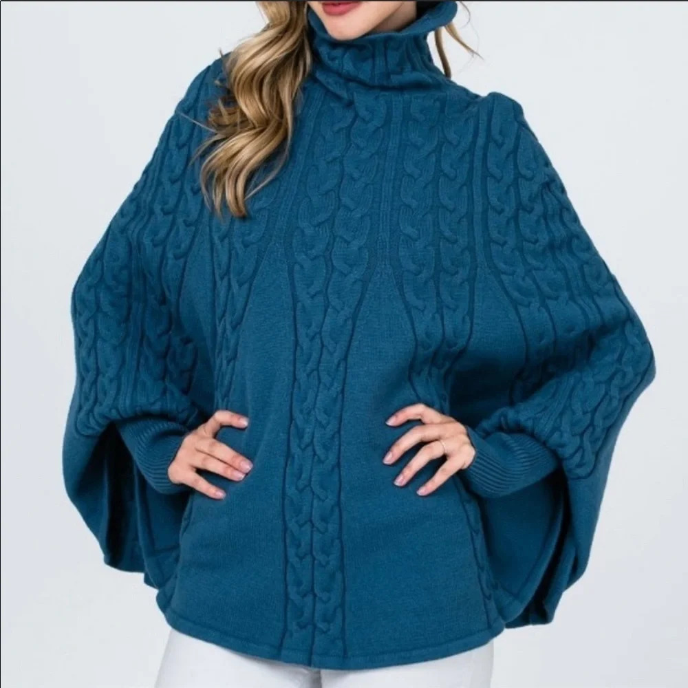 Sweet Generis Chunky Knit Teal Turtleneck Sweater‎